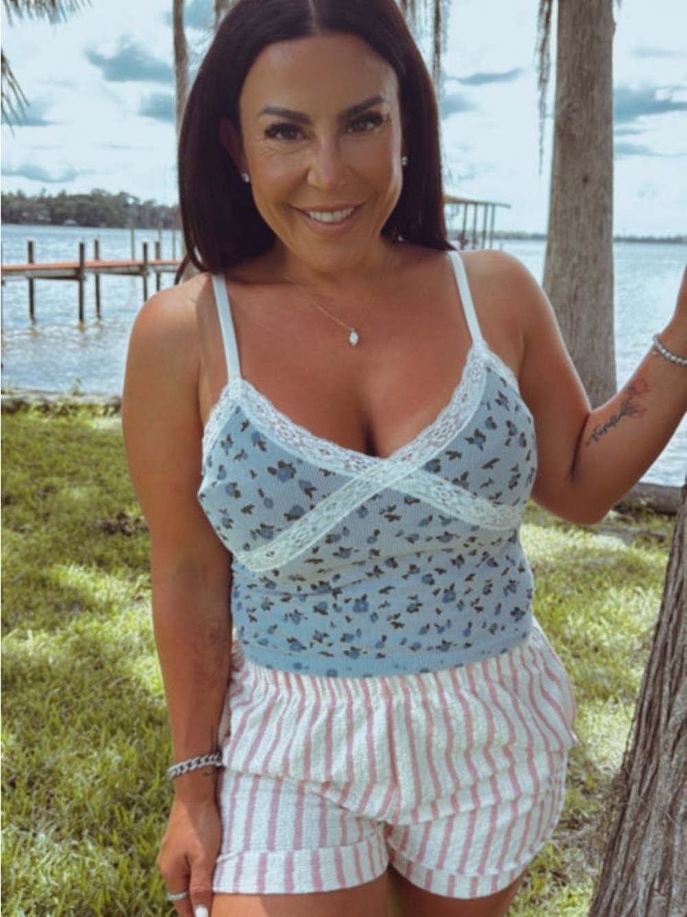 Light Blue Floral Lace Trim Cami